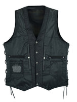 Mens Ten Pockets Plain Leather Vest With Gun Pockets by Jimmy Lee Leathers Jimmy Lee Leathers Club Vest