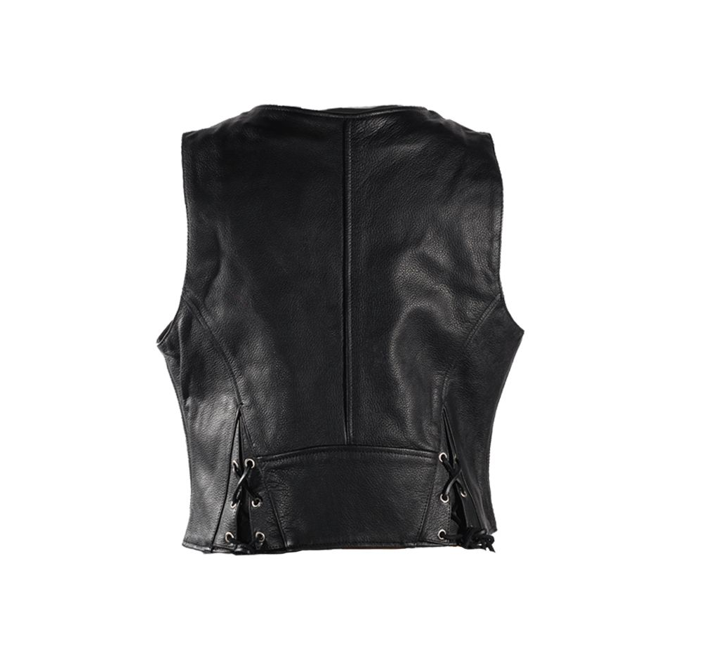 Womens Zip Up Naked Cowhide Leather Vest CCW