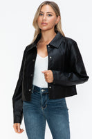 Snobbish Snap Down Long Sleeve PU Leather Jacket