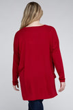 Plus Dolman Sleeve V-Neck Side Slit Hi-Low Hem Top