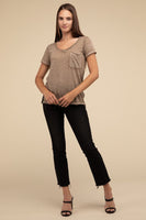 Washed Melange Burnout Scoop V-Neck Top