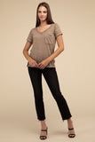 Washed Melange Burnout Scoop V-Neck Top