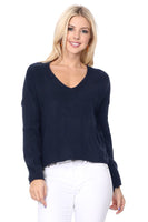 Wide V-Neck Oversized Sweater Top w. Side Slit