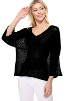 Open Back Sheer Batwing Sleeve Stretch Knit Top