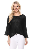 Open Back Sheer Batwing Sleeve Stretch Knit Top