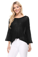 Open Back Sheer Batwing Sleeve Stretch Knit Top