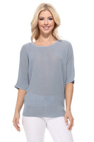 Half Dolman Sleeve Sheer Cool Knit Sweater Top