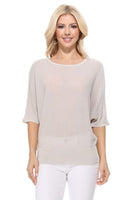 Half Dolman Sleeve Sheer Cool Knit Sweater Top