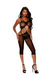 Elegant Moments Crochet Mid Length Bodystocking With Open Crotch