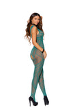 Elegant Moments Crochet Pothole And Lace Bodystocking With Open Crotch