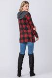 Plus Plaid Checker Print Cardigan with Hoodie