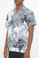 MENS WHITE BLACK PRINT BUTTON DOWN SHIRT