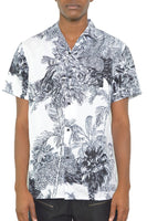 MENS WHITE BLACK PRINT BUTTON DOWN SHIRT