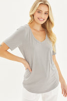 Knit Solid Jersey Basic V-Neck T-Shirt