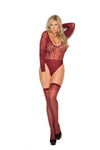 Elegant Moments Sheer Burnout Long Sleeve Teddy And Matching Stockings