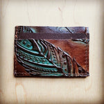 Leather Credit Card Holder-Turquoise Feather