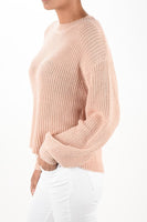 Puff Bell Sleeve Waffle Knit Pullover Sweater Top