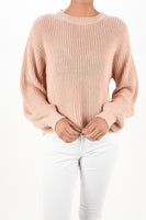 Puff Bell Sleeve Waffle Knit Pullover Sweater Top