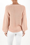 Puff Bell Sleeve Waffle Knit Pullover Sweater Top