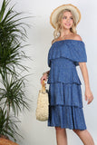 Off the Shoulder Three Layers Ruffle Dress