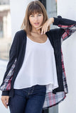 Plaid Back Waffle Knit  Cardigan