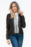 YMI Faux Layered Double-Zipper Jacket with Fuzzy Hood