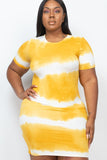 PLUS Size Stripe Tie-Dye Printed Midi Dress