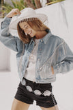 Denim Chevron Fringe Jacket