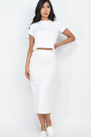 Ribbed Solid Top & Midi Skirt Set