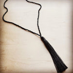 Glass Beaded Necklace w/ Black Fringe Tassel