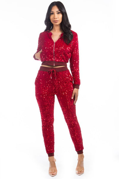 SEXY SEQUIN TWO PIECE PANT SET