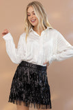 Satin Shirt Blouse with Chevron Fringe