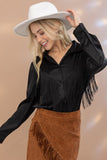 Satin Shirt Blouse with Chevron Fringe