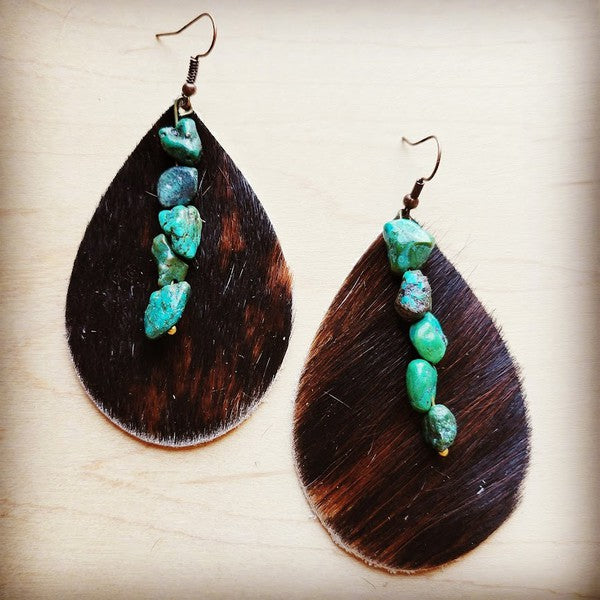 Leather Dark Hair-on-Hide Earring w/ Turquoise
