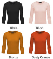 Crewneck 3/4 Sleeve Spandex Pullover Sweater