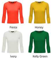 Crewneck 3/4 Sleeve Spandex Pullover Sweater