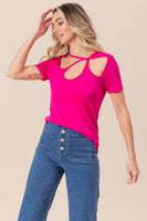 BiBi Cutout Asymmetrical Neck Short Sleeve T-Shirt