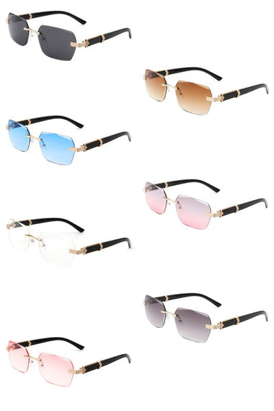 Rectangle Retro Rimless Tinted Square Sunglasses