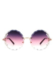 Round Rimless Circle Rhinestone Women Sunglasses