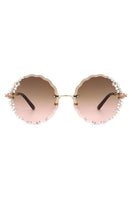 Round Rimless Circle Rhinestone Women Sunglasses