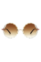 Round Rimless Circle Rhinestone Women Sunglasses