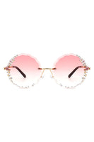 Round Rimless Circle Rhinestone Women Sunglasses