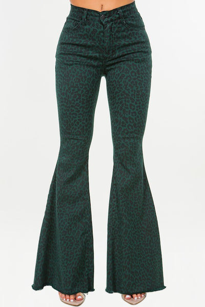 Leopard Bell Bottom Jean in Pine Green Made In: USA