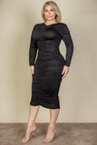 Curvy Plus Size Ruched Long Sleeve Midi Dress