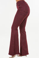 Leopard Print Bell Bottom Jean in Burgundy Made In: USA