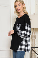 Plaid Contrast Bell Sleeve Sweater Knit