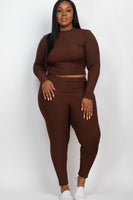 Plus Ribbed Mock Neck Long Sleeve Top&Leggings Set