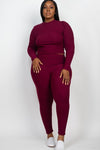 Plus Ribbed Mock Neck Long Sleeve Top&Leggings Set