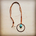 Cord Necklace with Gold Hoop and Turquoise