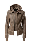 Women's Hood PU Leather Jacket